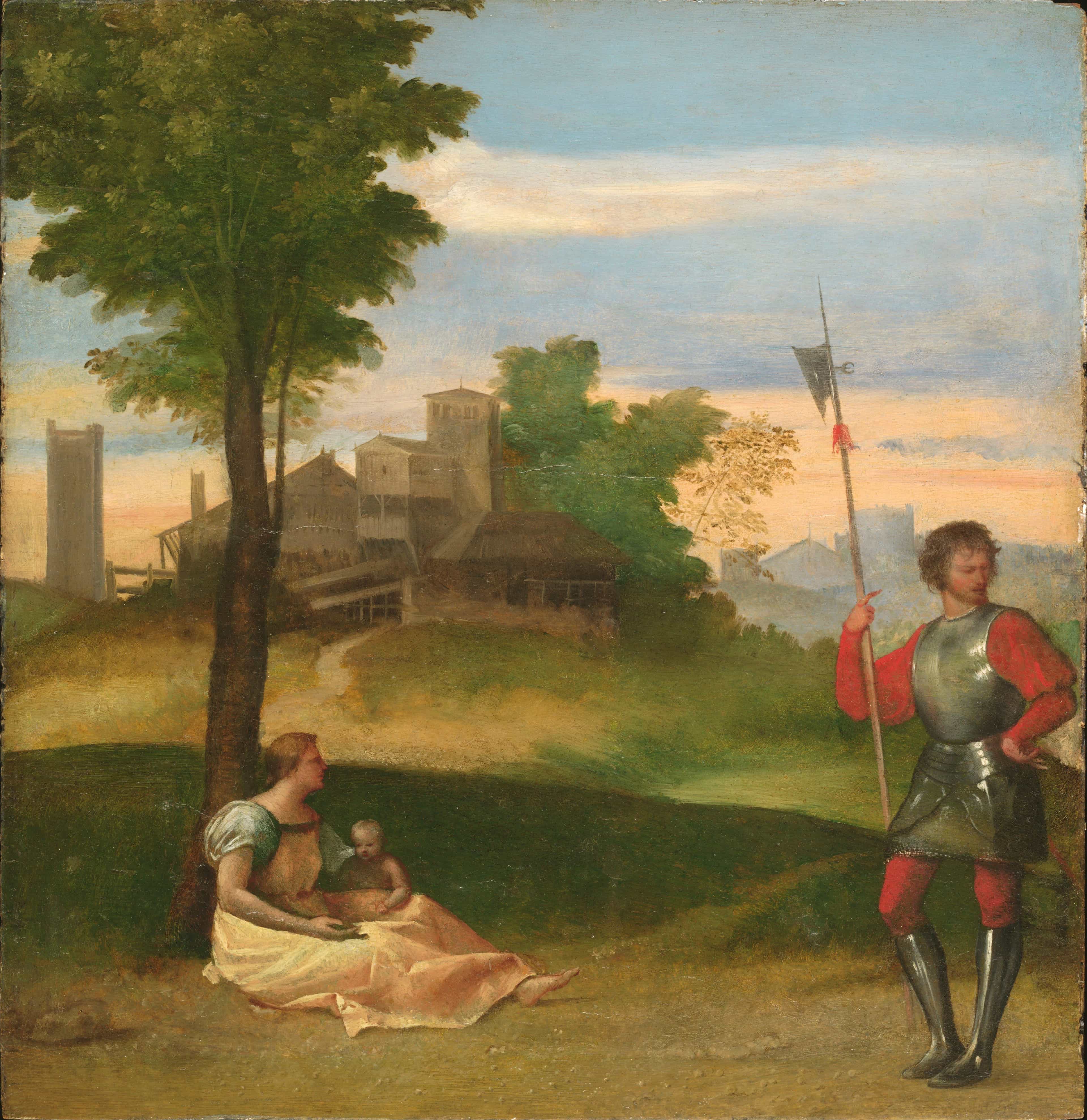An Idyll: Mother and a Halberdier in a Wooded Landscape by Titian
