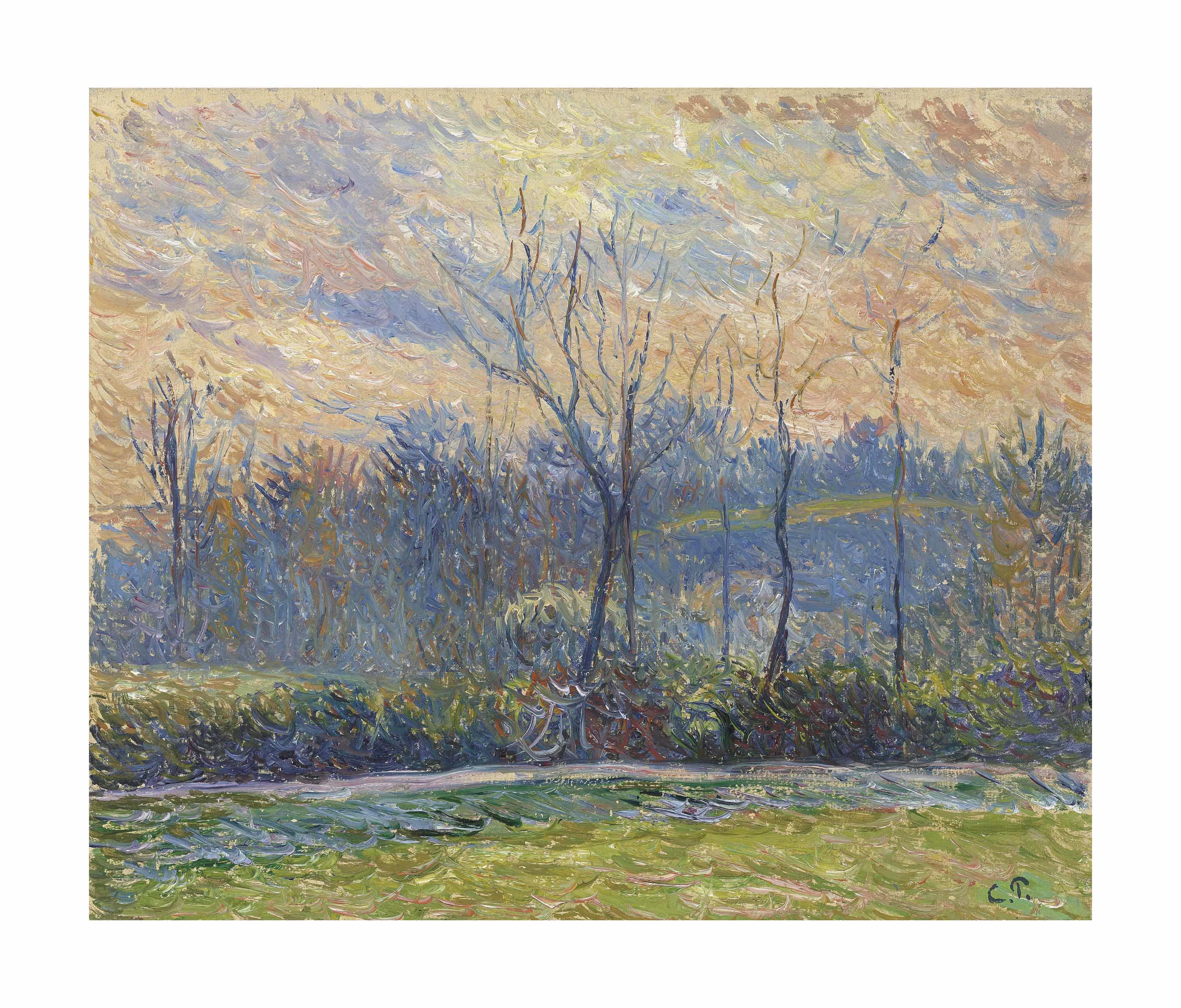 Soleil couchant, hiver by Camille Pissarro