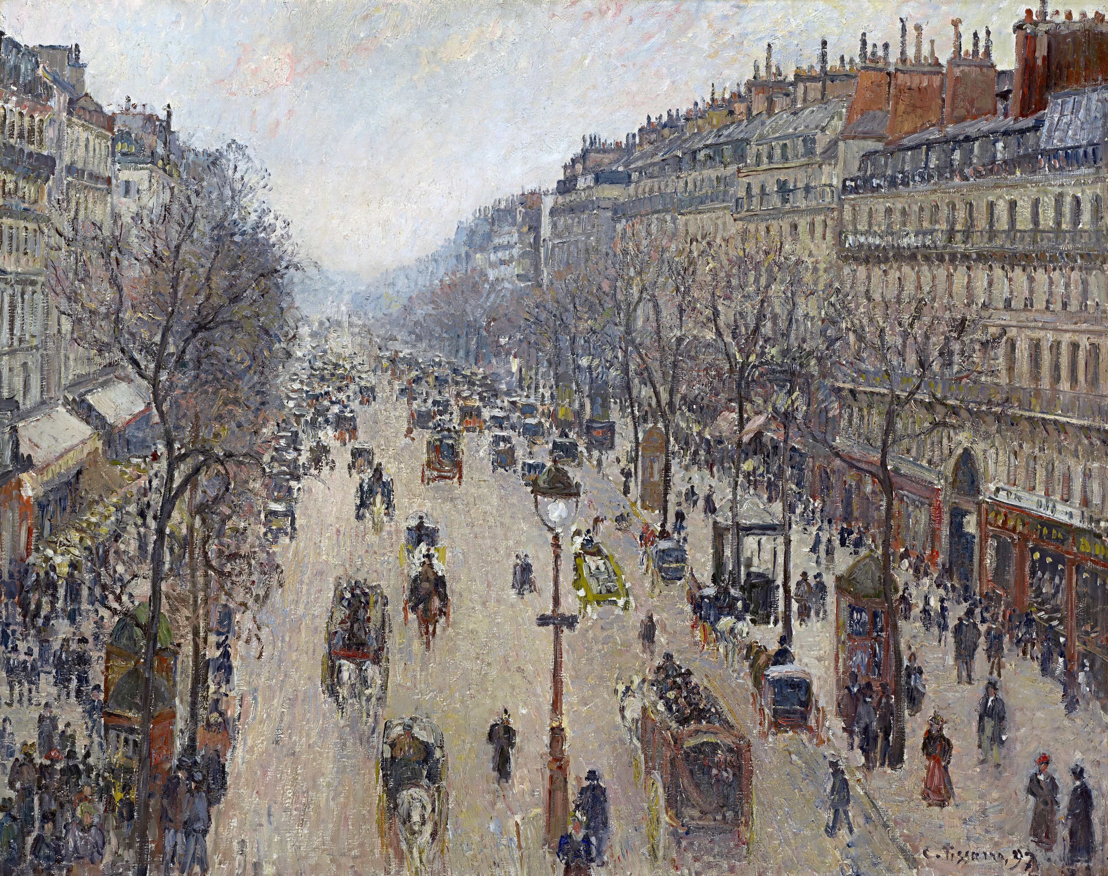 Boulevard Montmartre, Morning, Cloudy Weather by Camille Pissarro