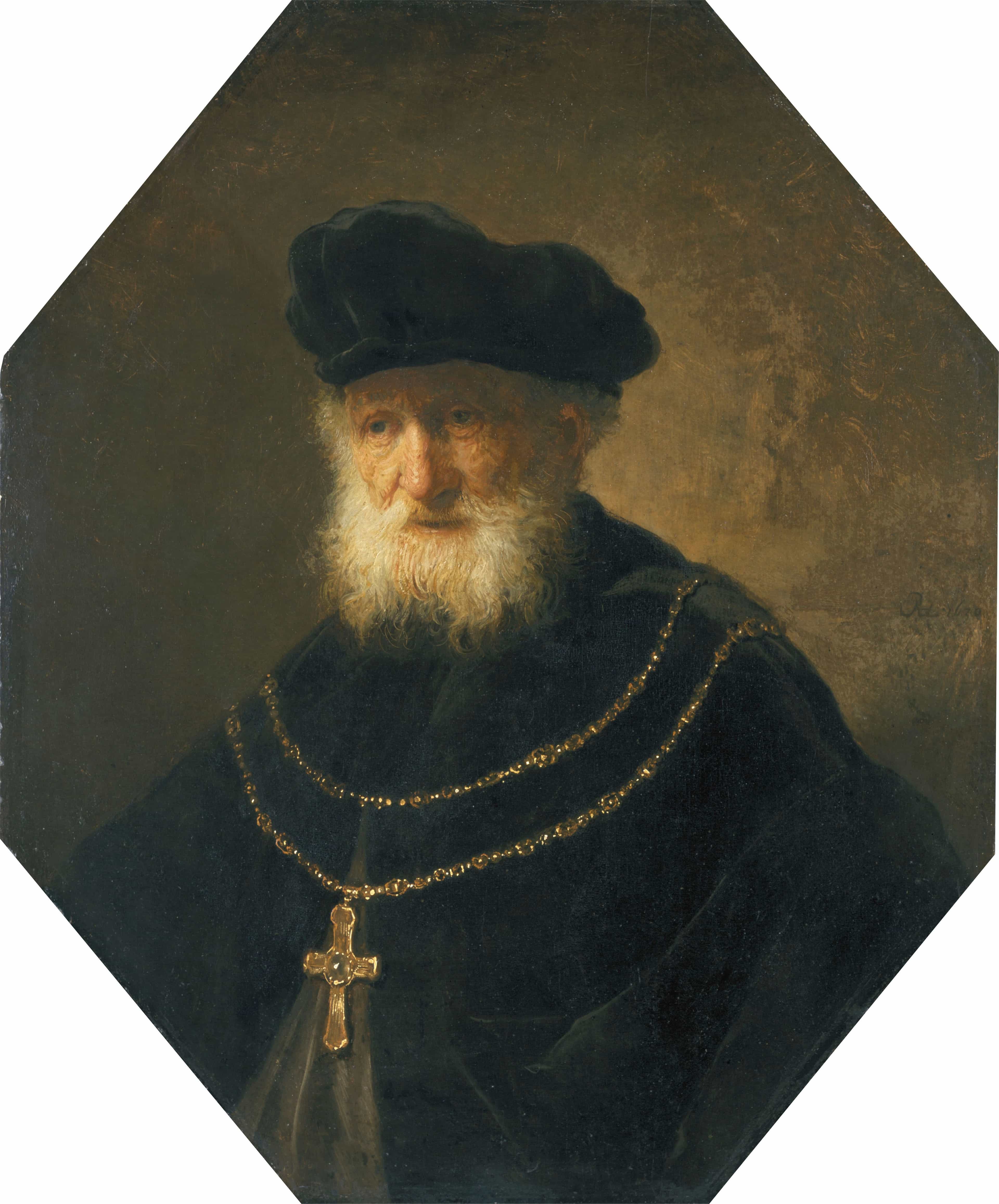 Bust of a Man Wearing a Golden Chain with a Cross by Rembrandt