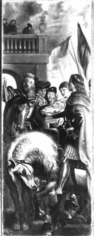 Die Könige Clothar und Dagobert disputieren mit einem Herold des Kaisers Mauritius by Peter Paul Rubens