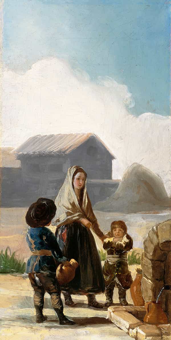 A Woman and Two Children by a Fountain by Francisco Goya