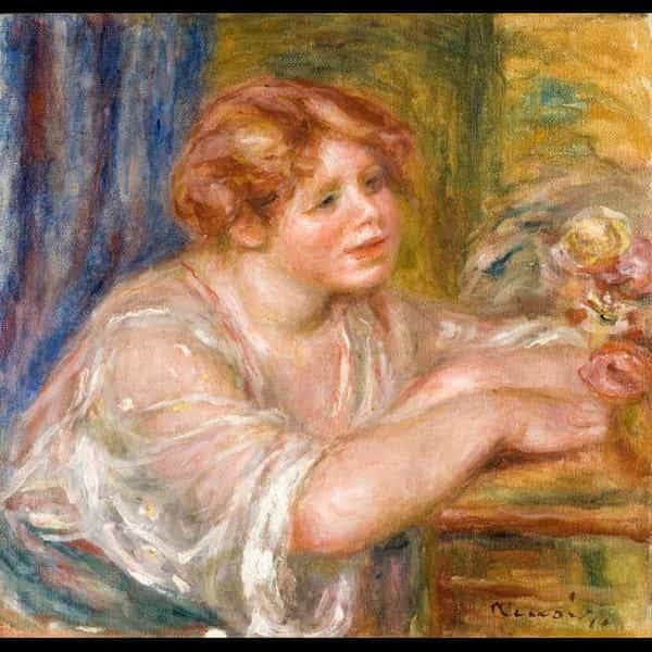 Young Girl Looking at Flowers by Pierre-Auguste Renoir