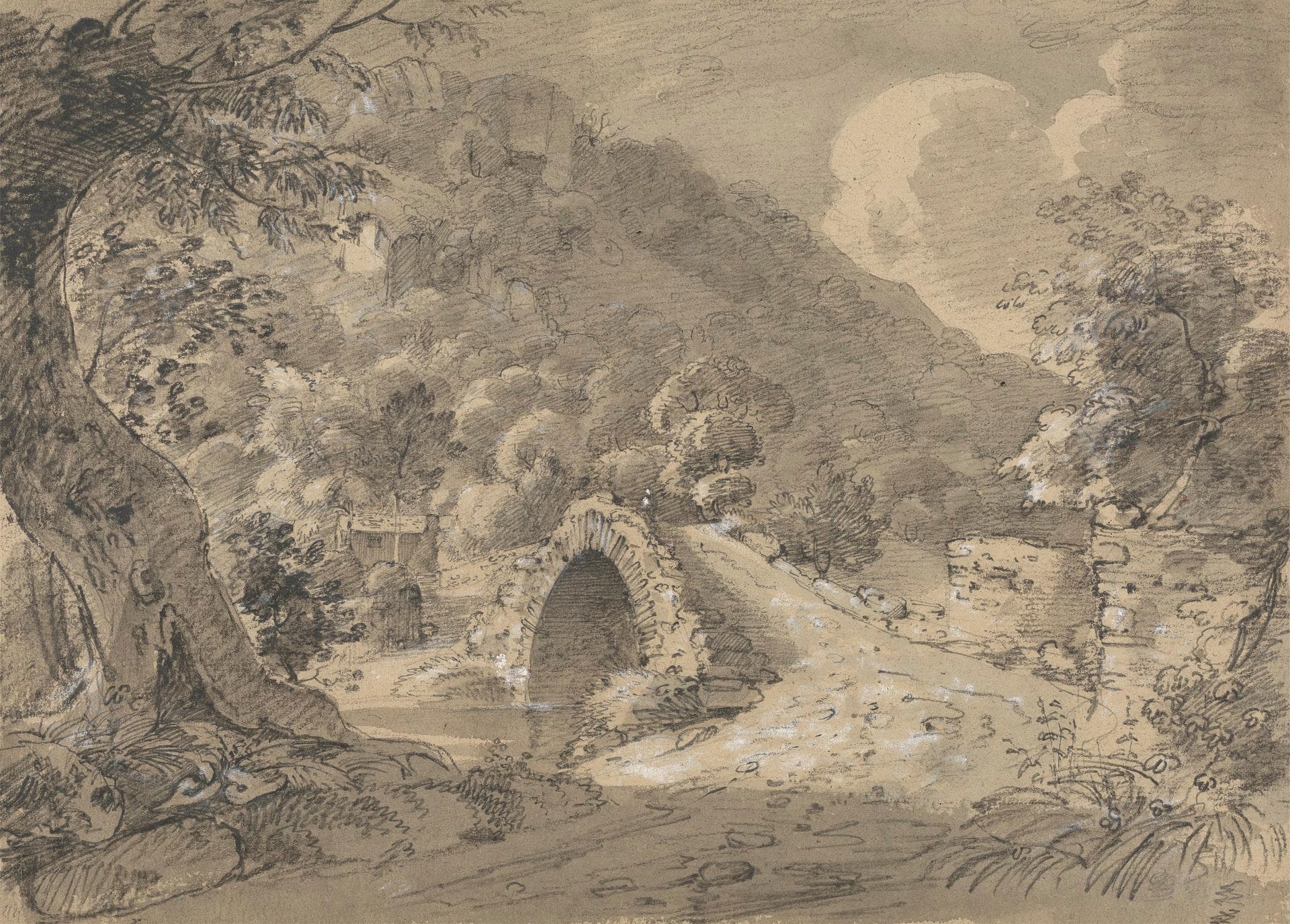 Mountainous Landscape with a Bridge and House