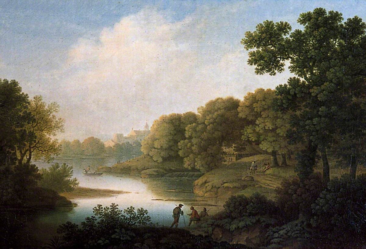 River View with a Church in the Distance and Figures in the Foreground