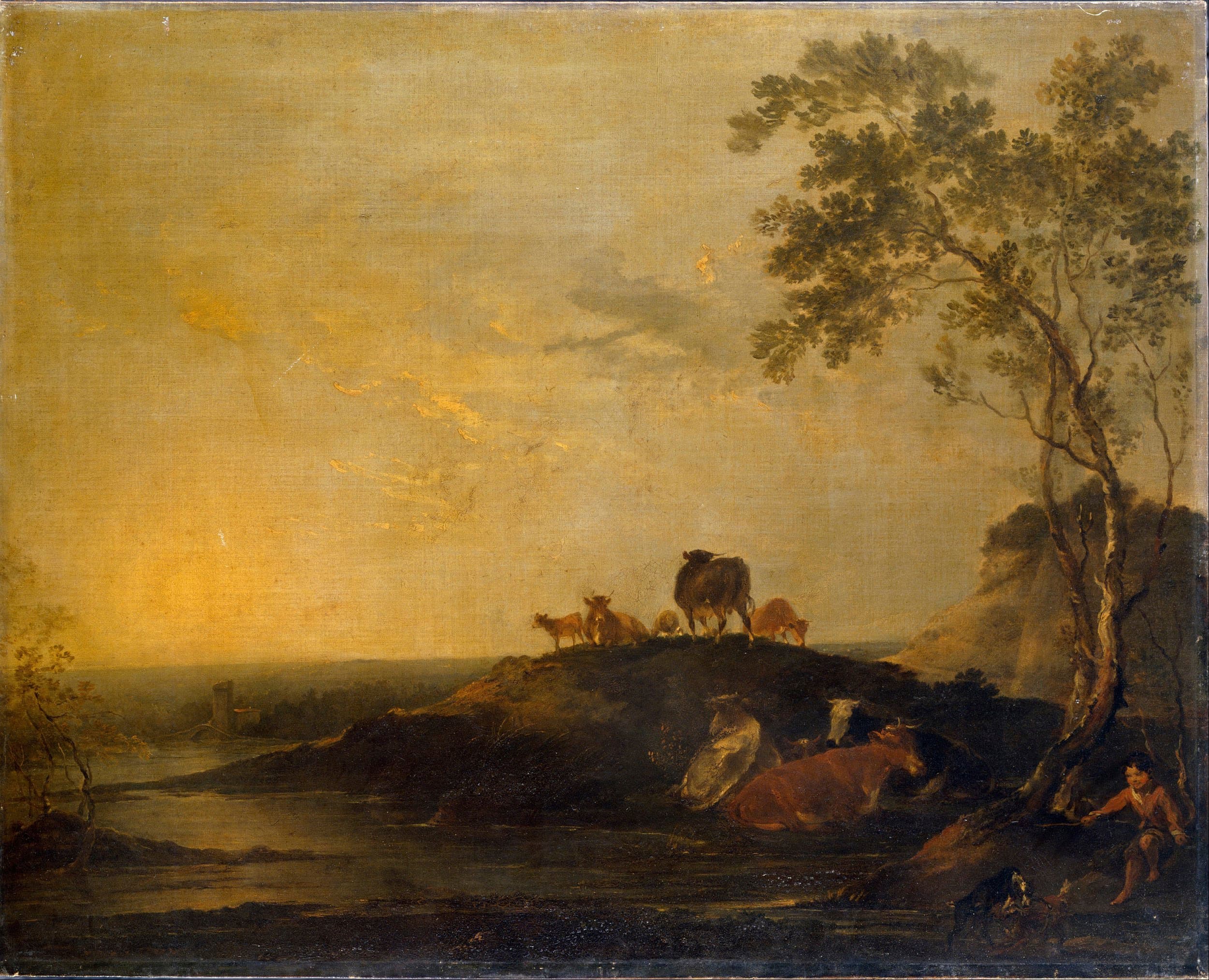 Landscape with Cattle (Cows on a Hillock by a Stream)