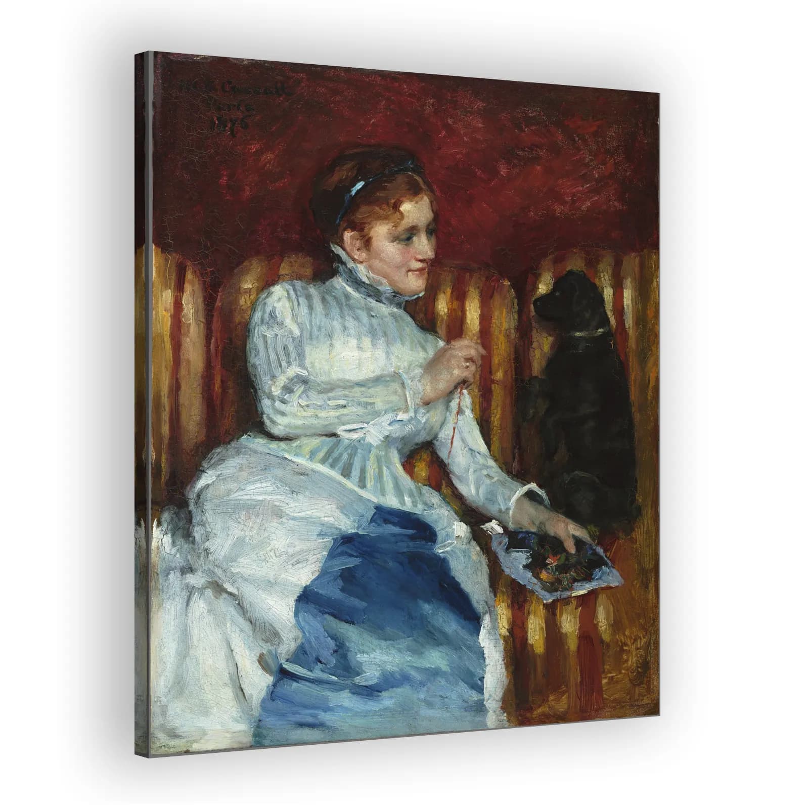 Woman on a Striped Sofa with a Dog by Mary Cassatt - view 2 thumbnail