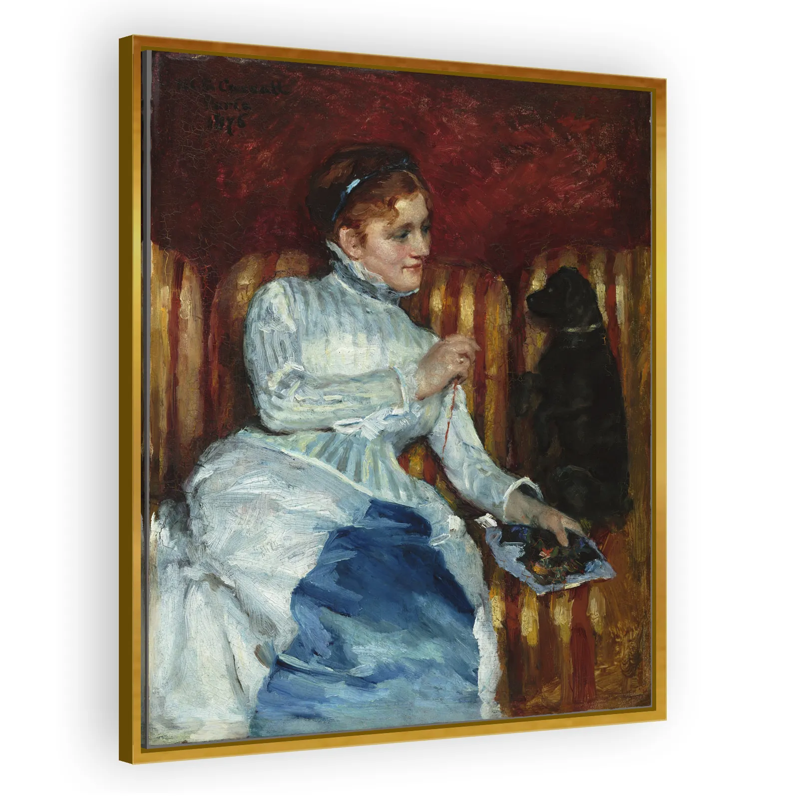 Woman on a Striped Sofa with a Dog by Mary Cassatt - view 3 thumbnail