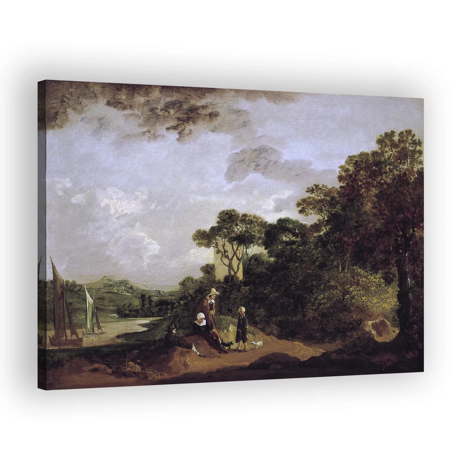 Wooded River Landscape with Peasants Resting and Church Tower by Thomas Gainsborough - view 2 thumbnail