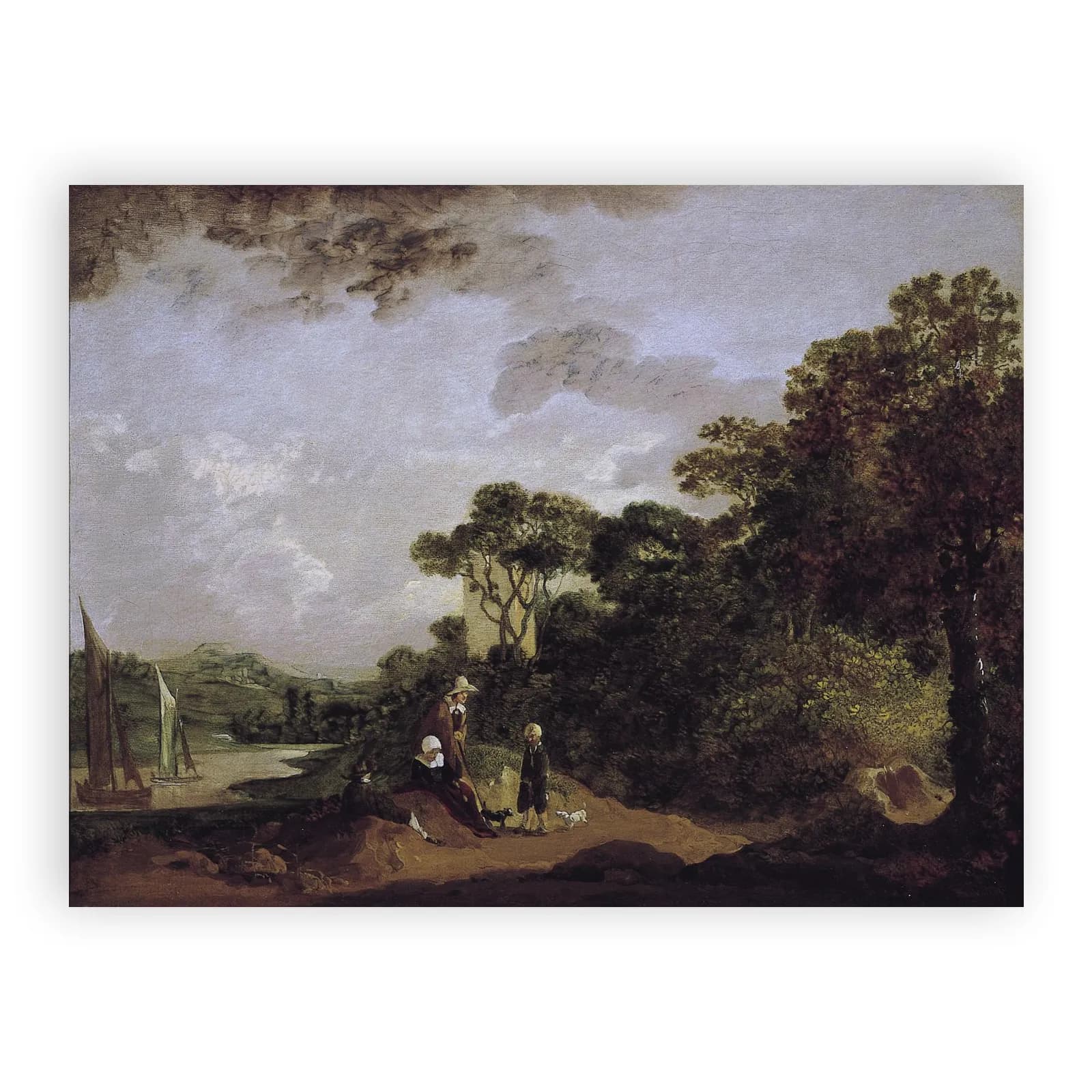 Wooded River Landscape with Peasants Resting and Church Tower by Thomas Gainsborough - view 6 thumbnail