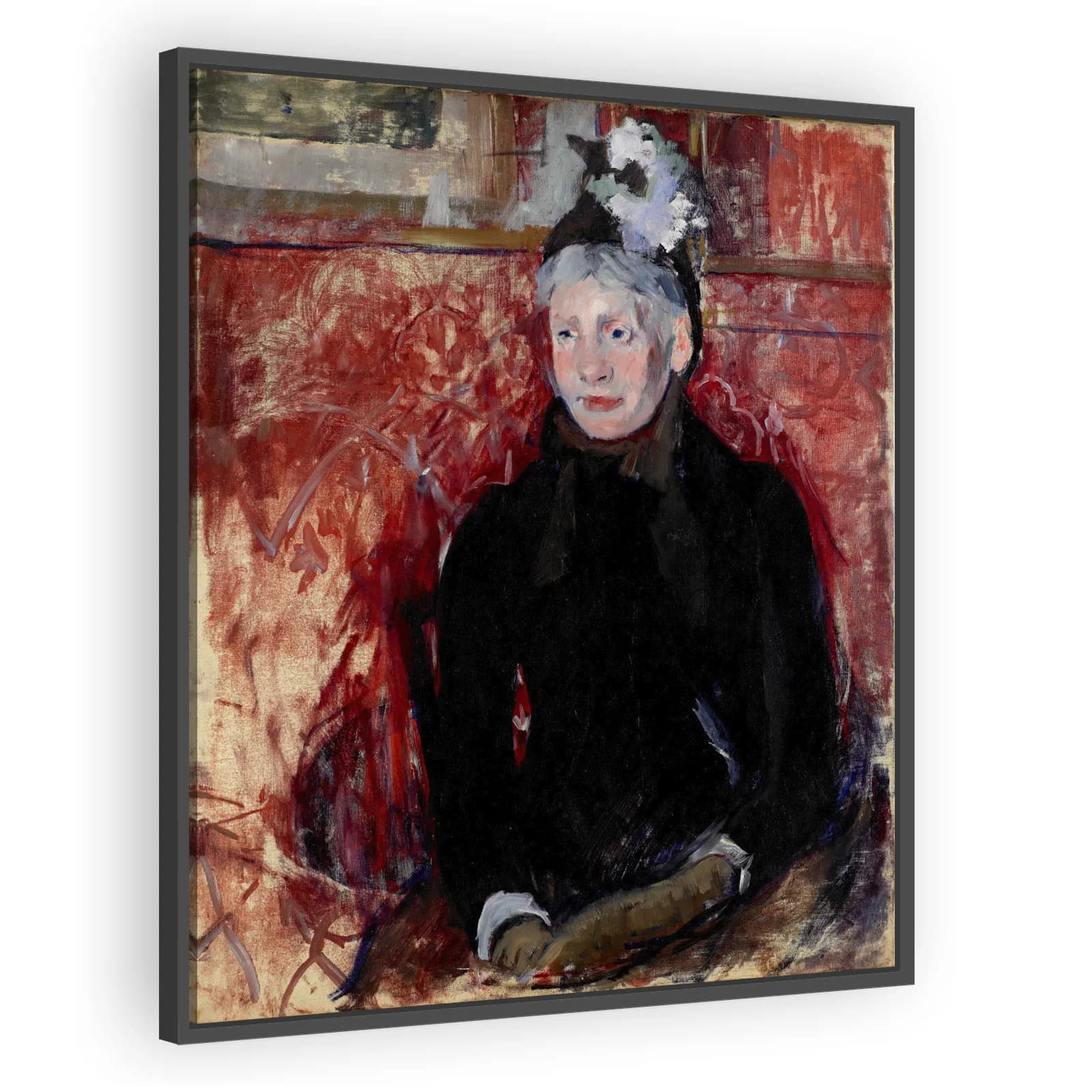 Portrait of an Elderly Lady in a Bonnet: Red Background by Mary Cassatt