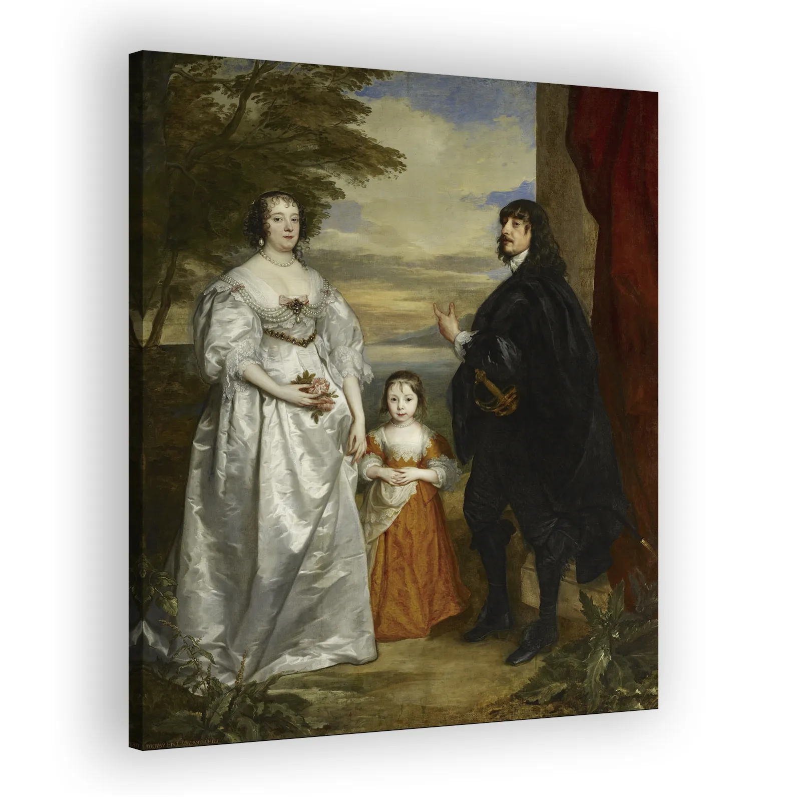Group portrait of James Stanley, Lord Strange; Charlotte de La Trémoille; and Lady Henrietta Maria Stanley by Anthony Van Dyck - view 2 thumbnail