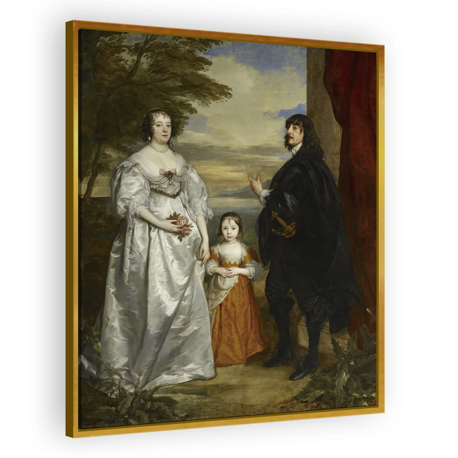 Group portrait of James Stanley, Lord Strange; Charlotte de La Trémoille; and Lady Henrietta Maria Stanley by Anthony Van Dyck - view 3 thumbnail