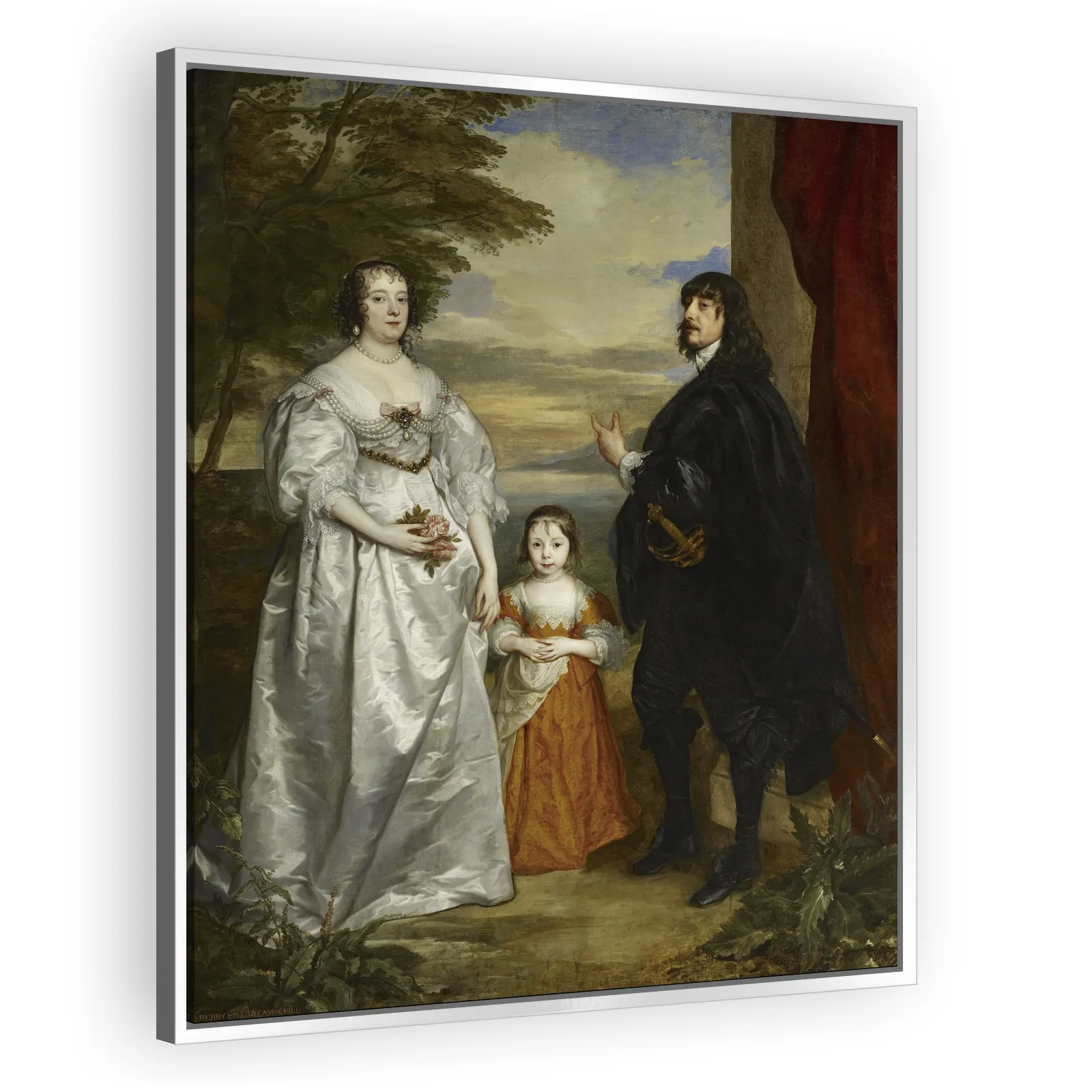 Group portrait of James Stanley, Lord Strange; Charlotte de La Trémoille; and Lady Henrietta Maria Stanley by Anthony Van Dyck - view 4 thumbnail