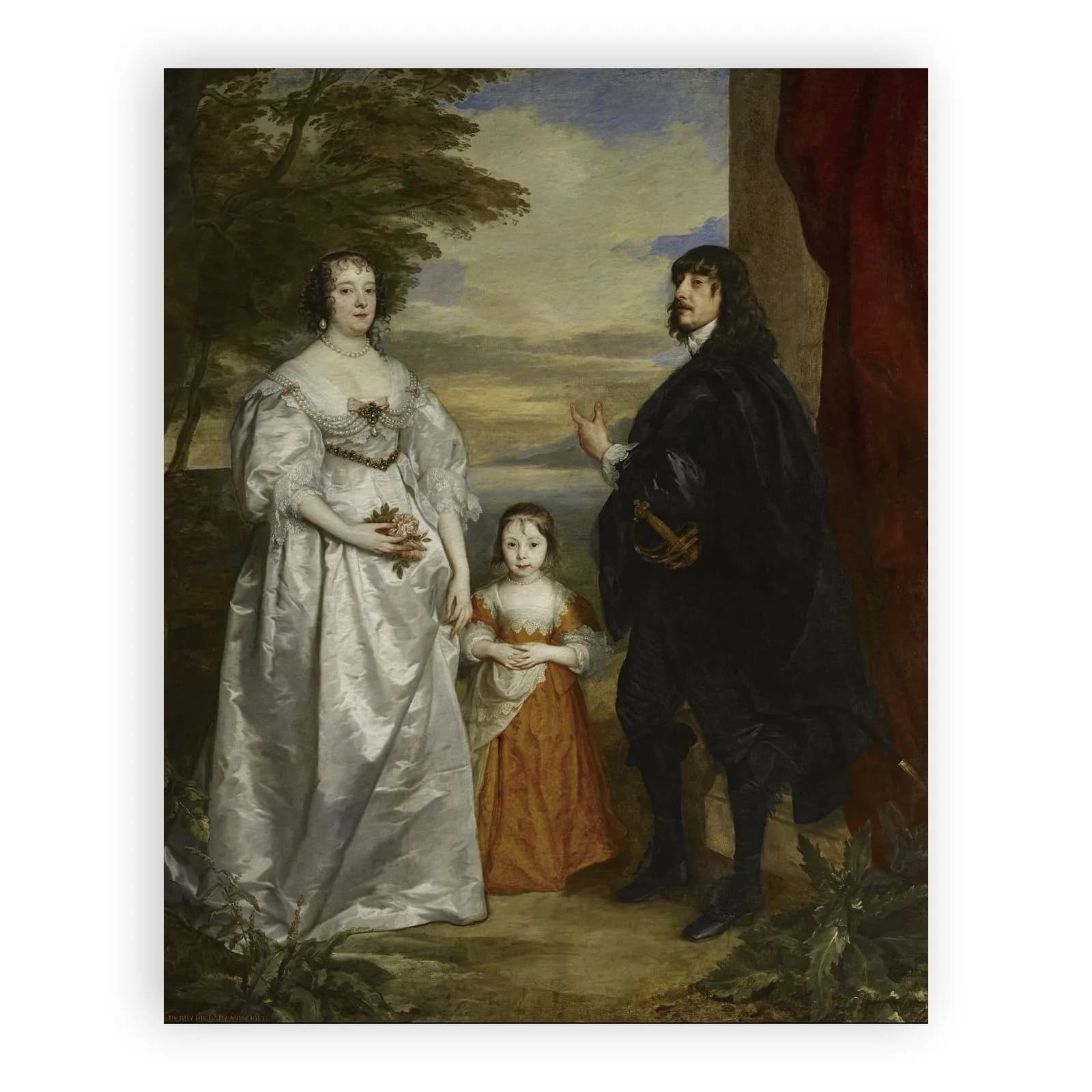 Group portrait of James Stanley, Lord Strange; Charlotte de La Trémoille; and Lady Henrietta Maria Stanley by Anthony Van Dyck - view 6 thumbnail
