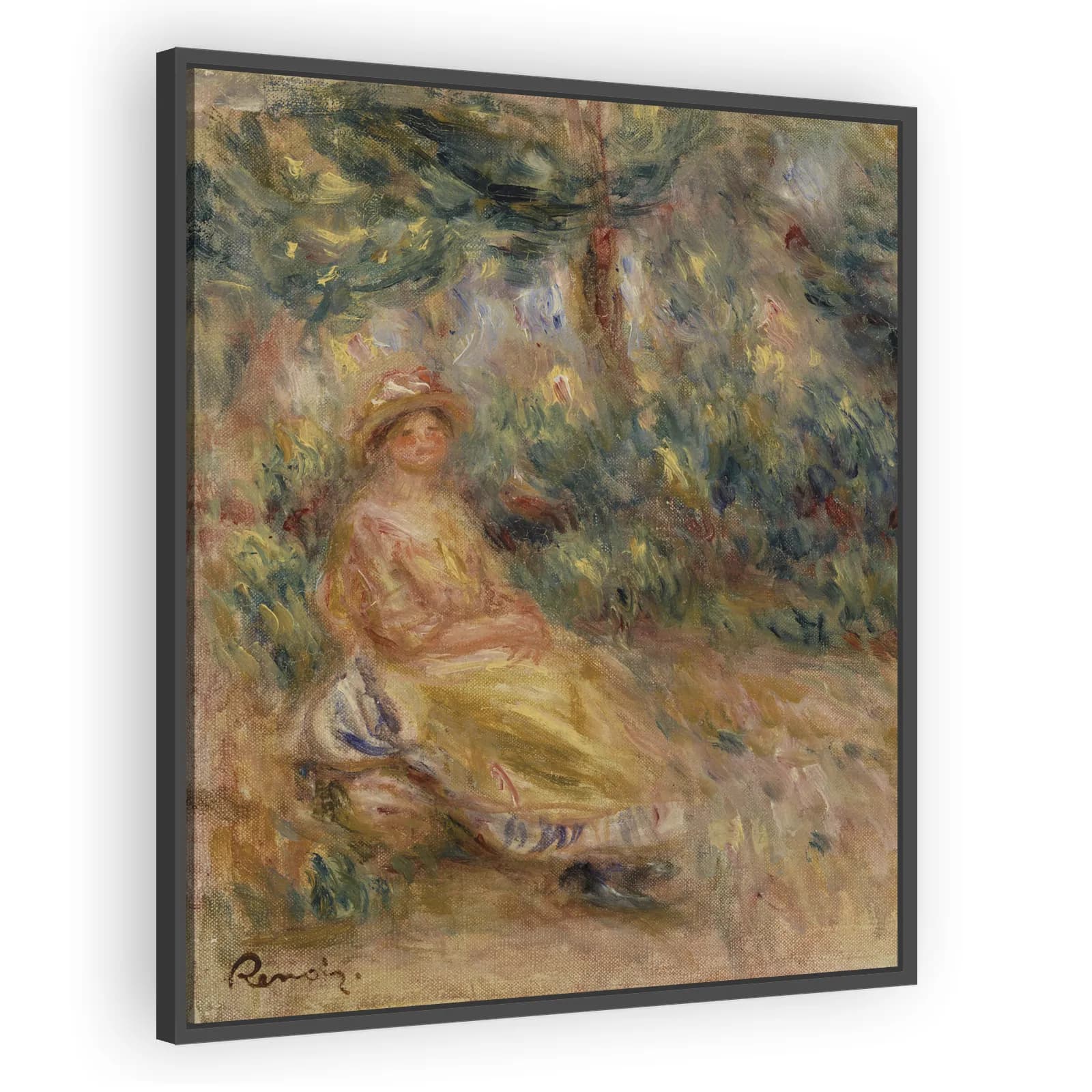 Woman in Pink and Yellow in a Landscape by Pierre Auguste Renoir