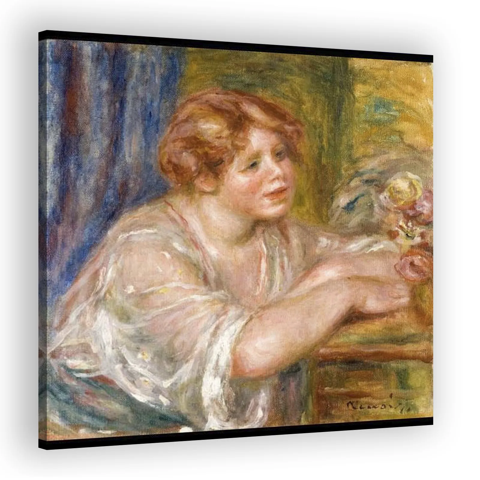 Young Girl Looking at Flowers by Pierre Auguste Renoir - view 2 thumbnail