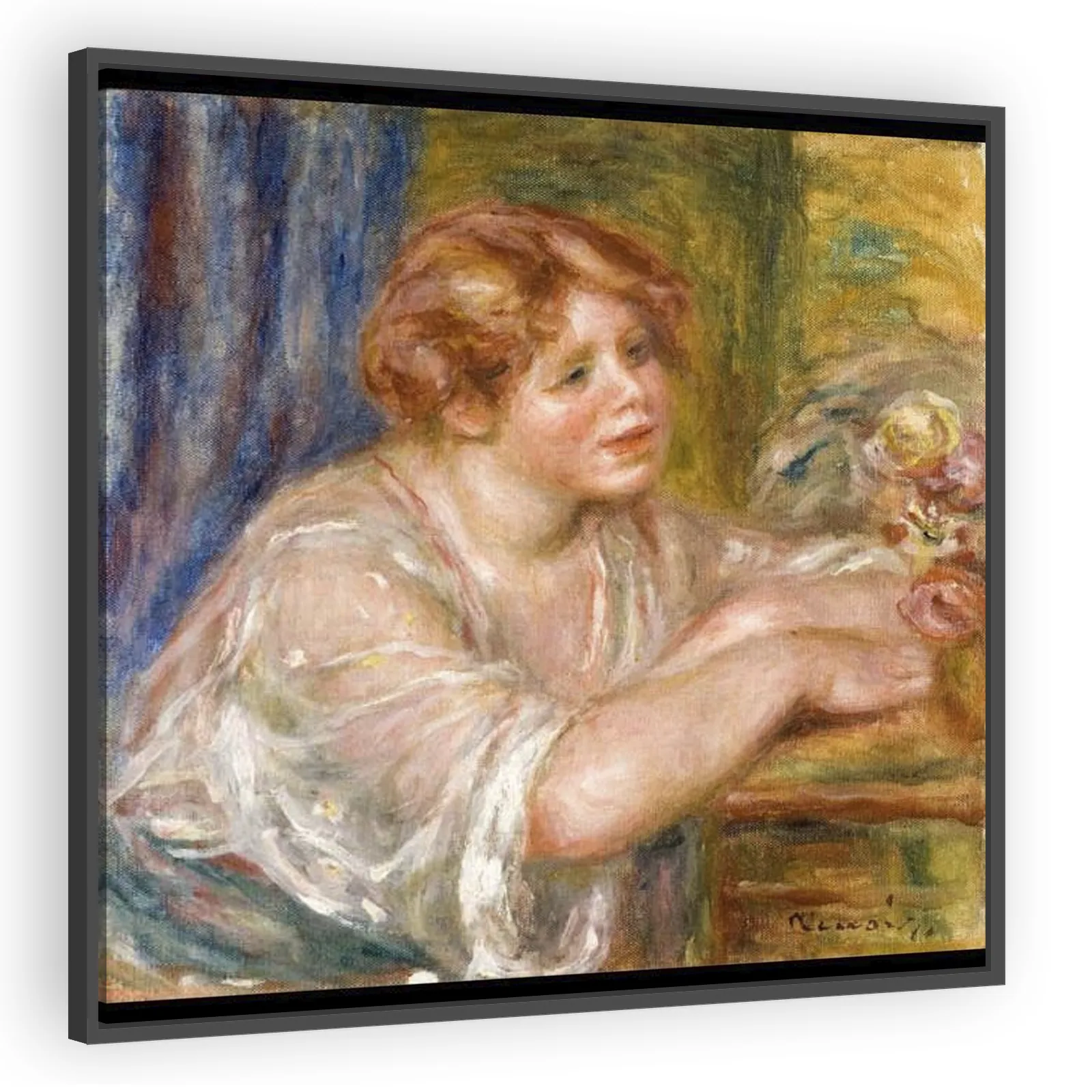 Young Girl Looking at Flowers by Pierre Auguste Renoir