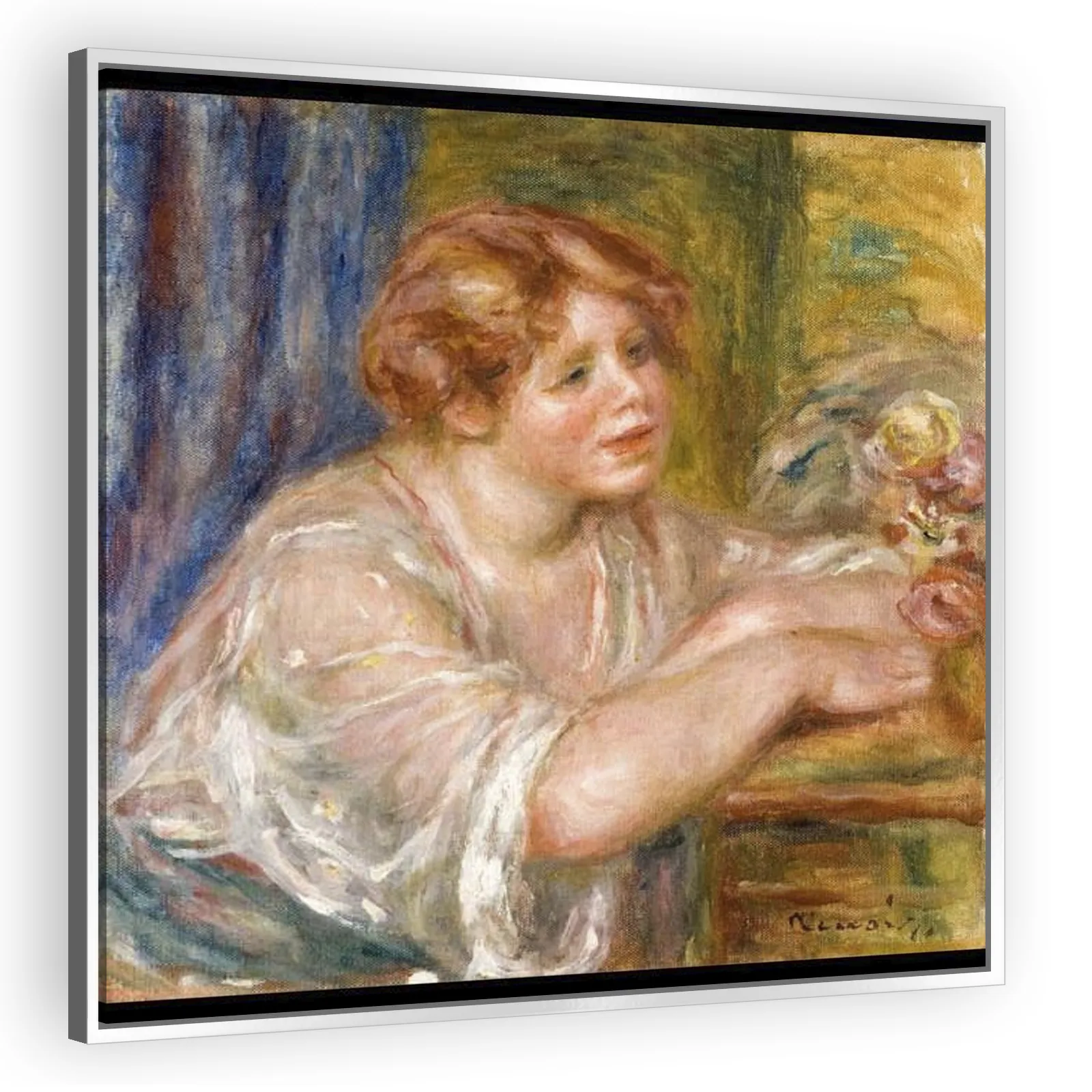 Young Girl Looking at Flowers by Pierre Auguste Renoir - view 4 thumbnail