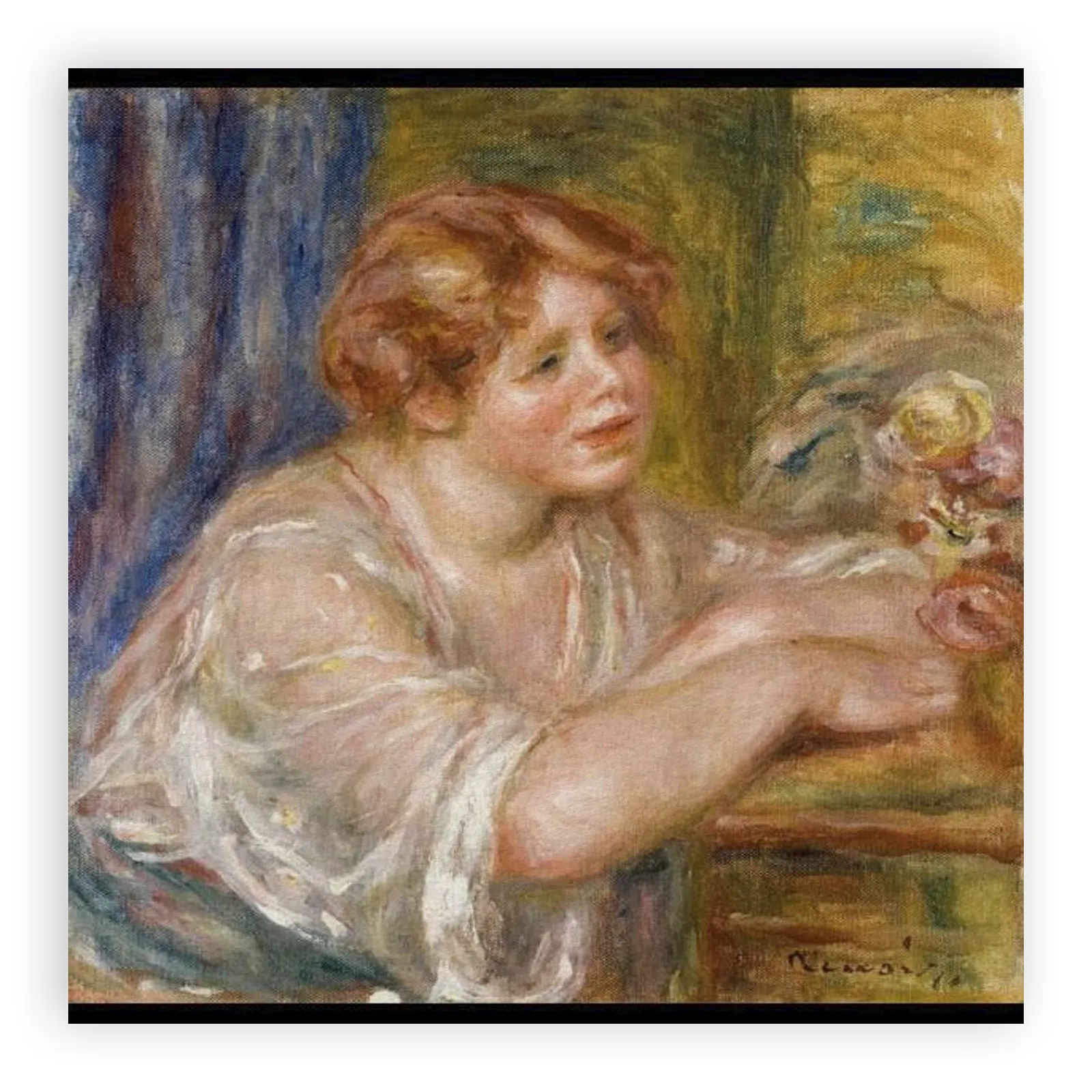 Young Girl Looking at Flowers by Pierre Auguste Renoir - view 6 thumbnail