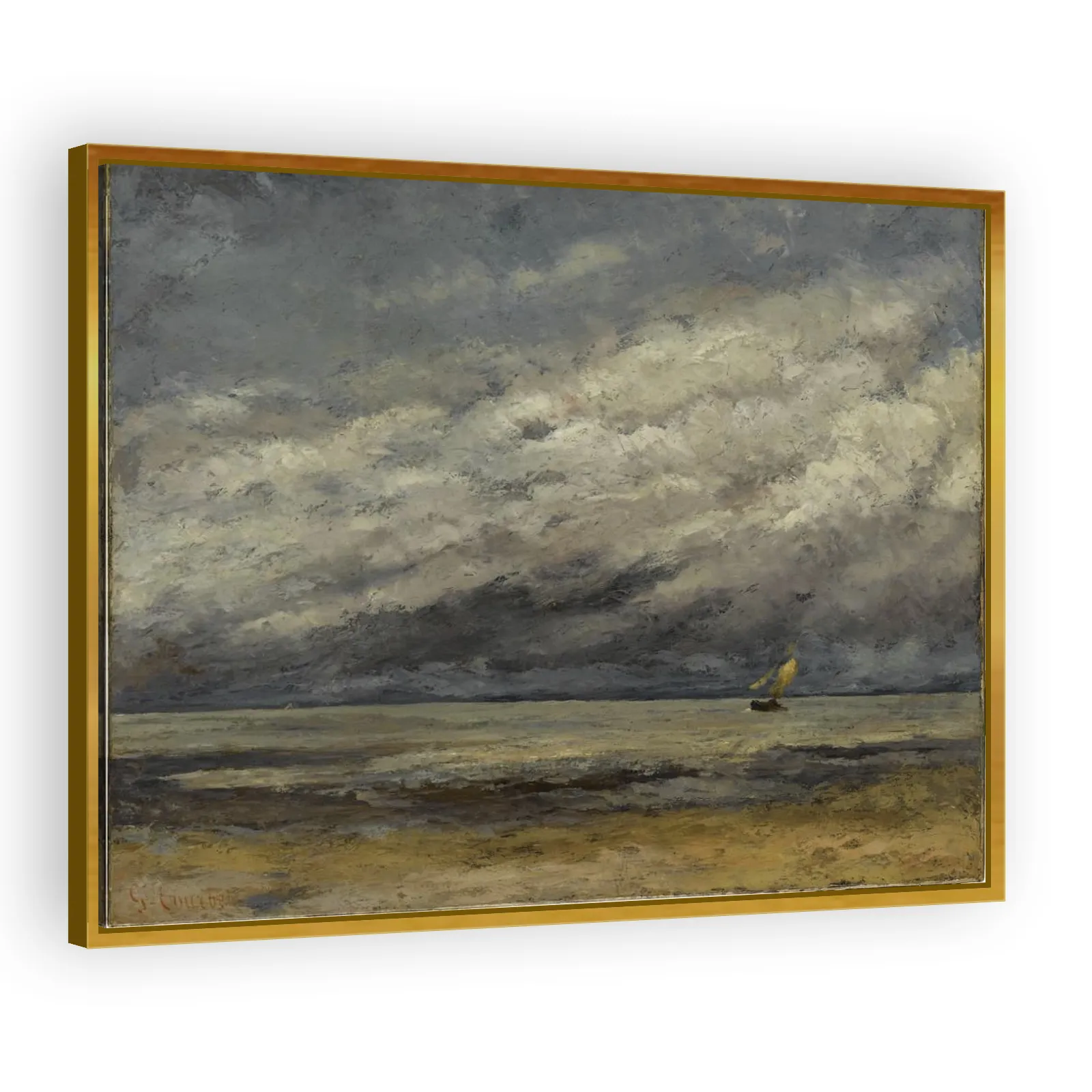 Meeresküste mit Segelboot bei aufziehendem Gewitter by Gustave Courbet - view 3 thumbnail