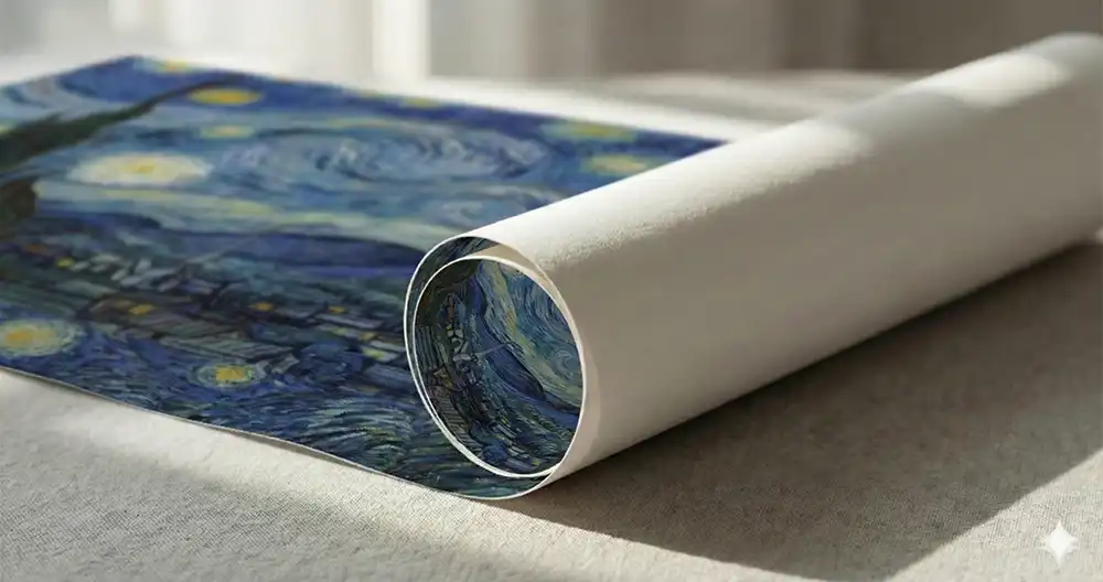Rolled fine art paper showing thickness