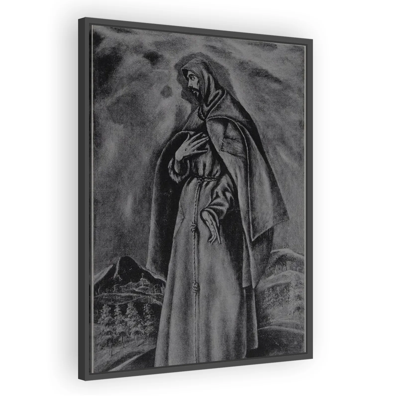 Saint Francis of Assisi standing in a landscape by El Greco