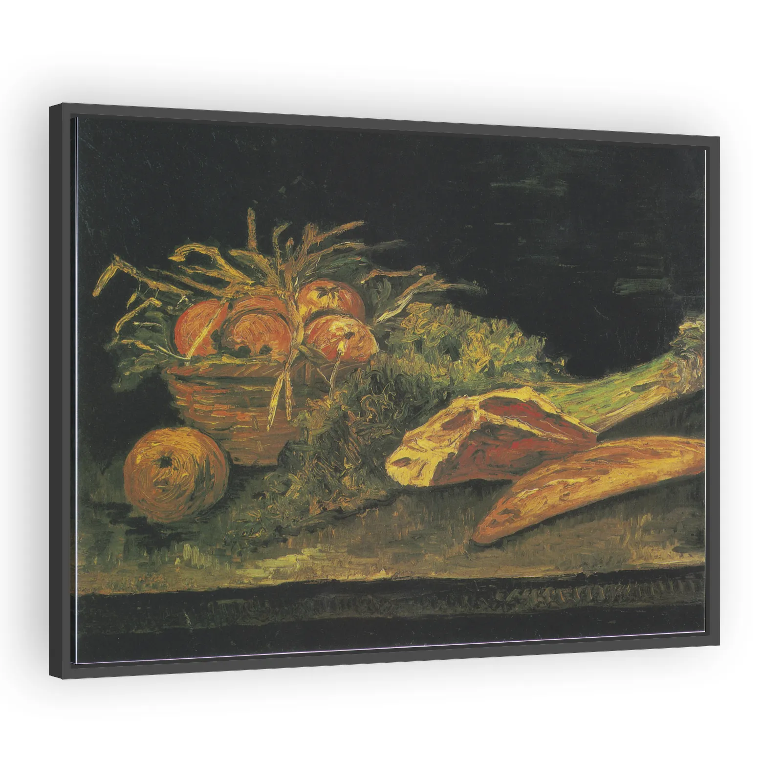 Still Life with Apple Basket, Meat and Bread Rolls by Vincent Van Gogh